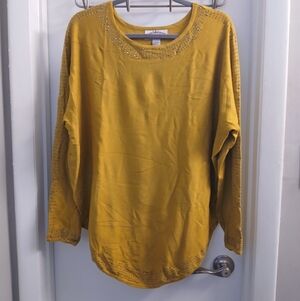 New! Oliver Women's Mustard Yellow Silver Stud Embellished Sweater XL NWOT